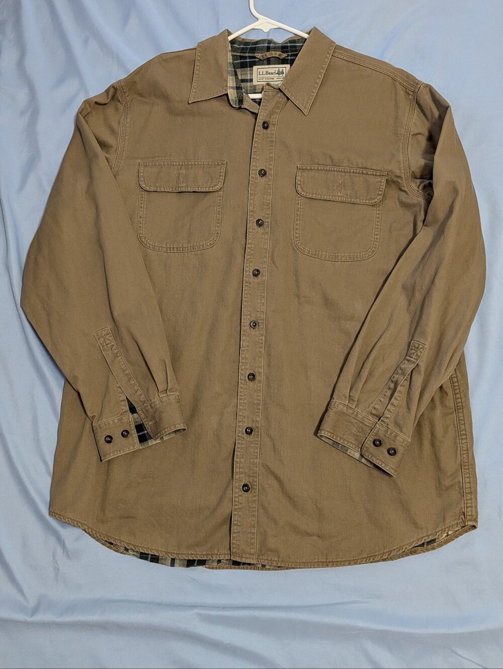 L.L. Bean Flannel Lined Hurricane Shirt Jacket Tan Men's XL Tall 0FKC7